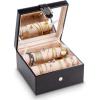 imageBracelet Jewelry Box with 2 Removable Rolls  Holder stores Bracelets Bangles ampamp Watches  Organizer w Metal Closure  Large Mirror  PU Leather  Display on Stand or Dresser  Black
