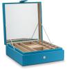 imageCo Jewelry Box  28 Section Organizer with Modern Buckle Closure Large Mirror ampamp 2 Trays for Women Teens and Girls  Holder for Earring Ring Necklace Bracelet ampamp Watch  PU Leather  Blue