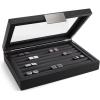 imageCufflink Box for Men  Holds 70 Cufflinks  Luxury Display Jewelry Case Design  Metal Buckle Holder Large Glass TopBlack