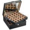 imageEarring Organizer  Classic 50 Section Jewelry BoxCaseHolder for Earrings Rings Necklaces Jewelry Cufflinks or Collections 2 Layer Small Compartments with Large Mirror  BlackBlack