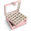 imageEarring Organizer  Classic 50 Section Jewelry BoxCaseHolder for Earrings Rings Necklaces Jewelry Cufflinks or Collections 2 Layer Small Compartments with Large Mirror  BlackSoft Pink GlassTop