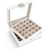 imageEarring Organizer  Classic 50 Section Jewelry BoxCaseHolder for Earrings Rings Necklaces Jewelry Cufflinks or Collections 2 Layer Small Compartments with Large Mirror  BlackWhite Glass Top