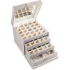 imageEarring Organizer Holder  75 Small ampamp 4 Large Slots Classic Jewelry Box with Drawer ampamp Modern Closure Mirror 4 Trays Earrings Ring or Chain Storage  PU Leather Case  BlackGrey