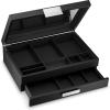 imageMens ValetDresser Organizer  Luxury 12 Slot Jewelry Accessories Box Carbon Fiber Design Drawer Tray Metal Buckle ampamp Large Mirror for Mens Watches Sunglasses Wallet  Pu Leather Black