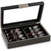 imageSunglasses Organizer Case  8 Slot Storage Holder to display SunglassEye Glasses  Modern Box with Clear Glass Top and Metal Buckle for Men and Women  Carbon Fiber Leather Design  Black
