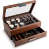 imageValet Jewelry Box for Men  Holds 6 Watches 12 cufflinks 2 Sunglasses Drawer ampamp Tray Storage  Watch Case  Carbon Fiber design Organizer w Metal Accents ampamp Large Glass Lid  BlackBrown