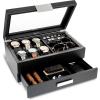 imageValet Jewelry Box for Men  Holds 6 Watches 12 cufflinks 2 Sunglasses Drawer ampamp Tray Storage  Watch Case  Carbon Fiber design Organizer w Metal Accents ampamp Large Glass Lid  BlackBlack