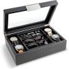 imageValet Jewelry Box for Men  Holds 6 Watches 12 cufflinks 2 Sunglasses ampamp Tray Storage  Mens Watch Case  CarbonFiber Organizer w Metal Accents PU Leather ampamp Large Glass Lid  BlackBlack