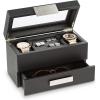 imageValet Jewelry Watch Box for Men  Carbon Fiber Texture Organizer with Glass Top Drawer ampamp Tray  Holder for Watches Cufflinks Sunglasses Tie Clips ampamp Accessories  Small Case  BlackBlack