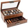 imageValet Jewelry Watch Box for Men  Carbon Fiber Texture Organizer with Glass Top Drawer ampamp Tray  Holder for Watches Cufflinks Sunglasses Tie Clips ampamp Accessories  Small Case  BlackBrown