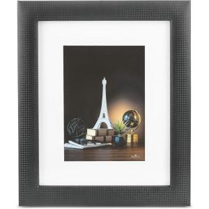 image8 x 10 Picture Frame with Stand ampamp Mat for 5x7 Photo  Wall Mount or Table top  Horizontal ampamp Vertical  PreInstalled Hooks  Modern Display Frames Carbon Fiber Leather Design  BlackBlack