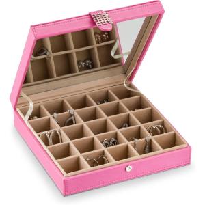 imageEarring Organizer  Classic 25 Section Jewelry BoxCaseHolder for Earrings Rings Necklaces Jewelry Cufflinks or Collections 25 Small Compartments with Elegant Large Mirror  BlackPink