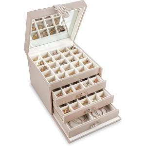 imageEarring Organizer Holder  75 Small ampamp 4 Large Slots Classic Jewelry Box with Drawer ampamp Modern Closure Mirror 4 Trays Earrings Ring or Chain Storage  PU Leather Case  BlackSand