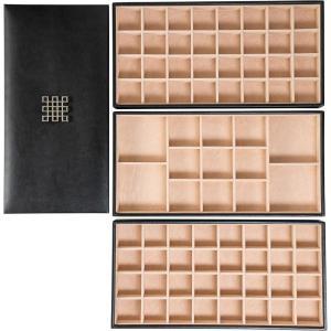 imageJewelry Organizer Tray  Set of 2  Stackable Empty 2 Inch Deep Jewelry Storage Trays wo dividers  Display on Dresser or Drawer  Compatible with Other Glenor Trays  BlackRectangle  3 Trays  Lid Set  77 Slots