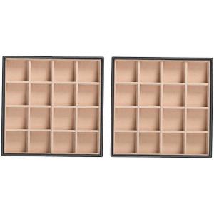 imageJewelry Organizer Tray  Set of 2  Stackable Empty 2 Inch Deep Jewelry Storage Trays wo dividers  Display on Dresser or Drawer  Compatible with Other Glenor Trays  BlackSquare  16 Slot x 2