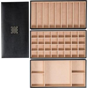 imageJewelry Organizer Tray  Set of 2  Stackable Empty 2 Inch Deep Jewelry Storage Trays wo dividers  Display on Dresser or Drawer  Compatible with Other Glenor Trays  BlackRectangle  3 Trays  Lid Set  46 Slots