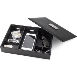 imageMens Valet TrayDresser Organizer ampamp Lid  6 Slot Luxury Jewelry Accessories Box Carbon Fiber Design ampamp Metal Buckle for Watches Sunglasses Wallet Cell Phone ampamp Keys Pu Leather Black