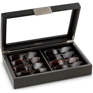 imageSunglasses Organizer Case  8 Slot Storage Holder to display SunglassEye Glasses  Modern Box with Clear Glass Top and Metal Buckle for Men and Women  Carbon Fiber Leather Design  Black