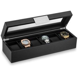 imageWatch Box Organizer for Men  12 Slot Luxurious ampamp Masculine Carbon Fiber Textured Case  Large Watch Holder  Glass Top Watch Display Case  Metal Accents  Watch Cases for Men  BlackBlack
