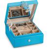 imageJewelry Box Organizer  Small 17 Slot Classic Holder with Modern Closure Large Mirror 2 Trays for Women Girls ampamp Teens  Storage Case for Earring Ring Necklace Bracelet  PU Leather Blue