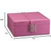 imageJewelry Box Organizer for Girls  Small 17 Slot Classic Holder with Modern Closure Large Mirror 2 Trays for Women ampamp Teens  Storage Case for Earring Ring Necklace Bracelet PU Leather Pink