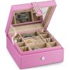 imageJewelry Box Organizer for Girls  Small 17 Slot Classic Holder with Modern Closure Large Mirror 2 Trays for Women ampamp Teens  Storage Case for Earring Ring Necklace Bracelet PU Leather Pink