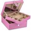 imageJewelry Box Organizer for Girls  Small 17 Slot Classic Holder with Modern Closure Large Mirror 2 Trays for Women ampamp Teens  Storage Case for Earring Ring Necklace Bracelet PU Leather Pink