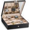 imageWatch Box  15 Slot Classic Watch Case Display Organizer with Modern Buckle Black