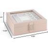 imageCo 28 Section Jewelry Box  2 Layer  Buckle Snap ampamp Magnet Closure  Large Glass Top  Leather Design  Sand  Jewelry Organizer for Women ampamp Girls  for Earring Ring Necklace ampamp BraceletSand Glass Top