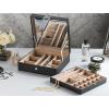 imageCo 28 Section Jewelry Box  2 Layer  Buckle Snap ampamp Magnet Closure  Large Glass Top  Leather Design  Sand  Jewelry Organizer for Women ampamp Girls  for Earring Ring Necklace ampamp BraceletBlack