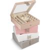 imageCo 28 Section Jewelry Box  2 Layer  Buckle Snap ampamp Magnet Closure  Large Glass Top  Leather Design  Sand  Jewelry Organizer for Women ampamp Girls  for Earring Ring Necklace ampamp BraceletSand Glass Top