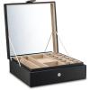 imageCo 28 Section Jewelry Box  2 Layer  Buckle Snap ampamp Magnet Closure  Large Glass Top  Leather Design  Sand  Jewelry Organizer for Women ampamp Girls  for Earring Ring Necklace ampamp BraceletBlack