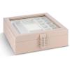 imageCo 28 Section Jewelry Box  2 Layer  Buckle Snap ampamp Magnet Closure  Large Glass Top  Leather Design  Sand  Jewelry Organizer for Women ampamp Girls  for Earring Ring Necklace ampamp BraceletSand Glass Top