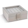 imageEarring Organizer  Classic 50 Section Jewelry BoxCaseHolder for Earrings Rings Necklaces Jewelry Cufflinks or Collections 2 Layer Small Compartments with Large Glass Top  SandGrey Glass Top