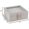 imageEarring Organizer  Classic 50 Section Jewelry BoxCaseHolder for Earrings Rings Necklaces Jewelry Cufflinks or Collections 2 Layer Small Compartments with Large Glass Top  SandGrey Glass Top