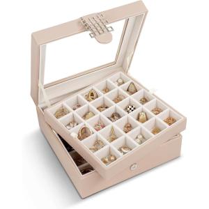 imageEarring Organizer  Classic 50 Section Jewelry BoxCaseHolder for Earrings Rings Necklaces Jewelry Cufflinks or Collections 2 Layer Small Compartments with Large Glass Top  SandSand Glass Top