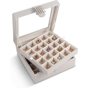 imageEarring Organizer  Classic 50 Section Jewelry BoxCaseHolder for Earrings Rings Necklaces Jewelry Cufflinks or Collections 2 Layer Small Compartments with Large Glass Top  SandGrey Glass Top