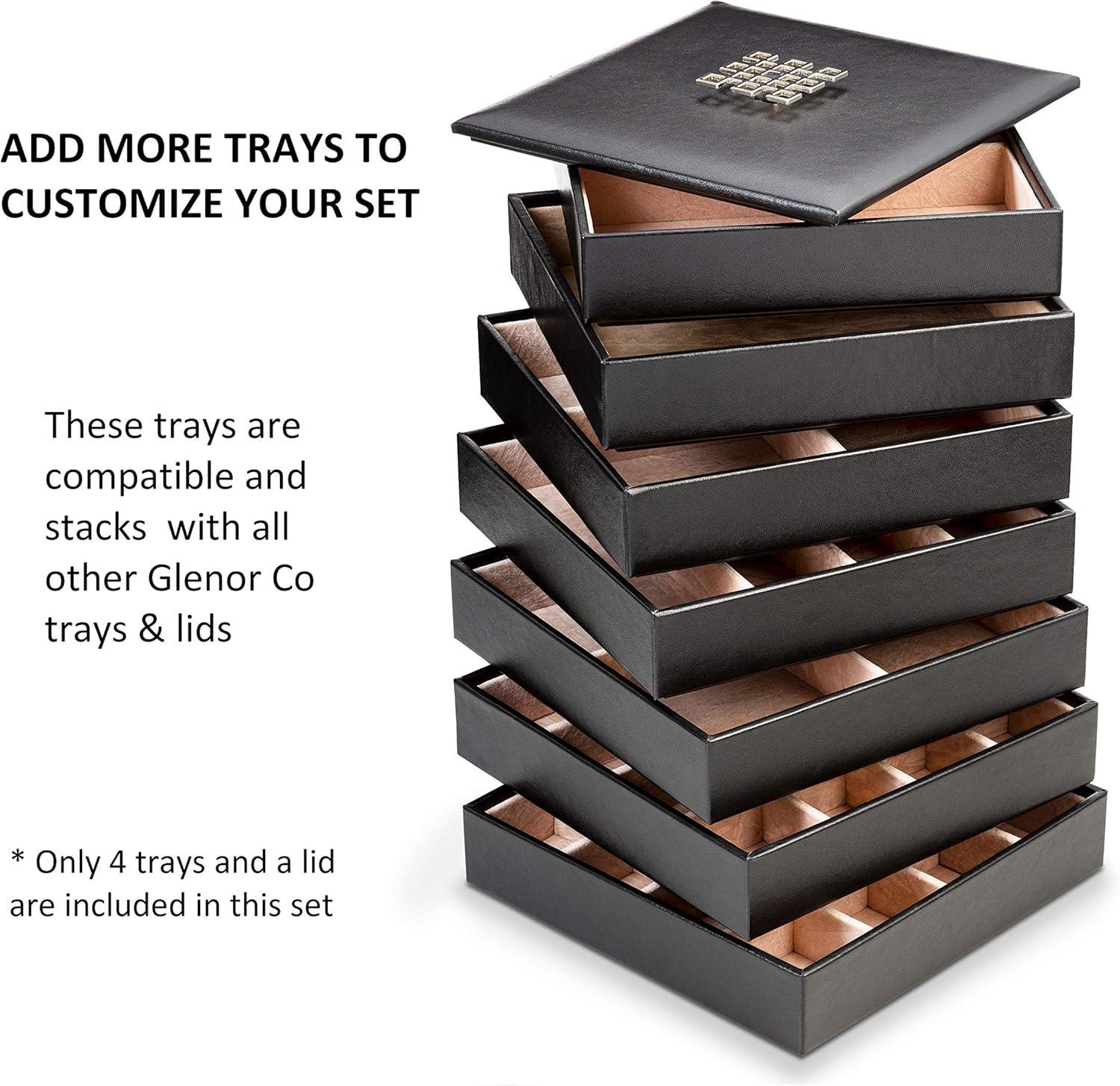 imageJewelry Organizer Tray  Set of 2  Stackable Empty Jewelry Storage Trays wo Dividers  Display on Dresser or Drawer  Compatible with Other Glenor Trays  BlackSquare  4 Trays  Lid Set  45 Slots