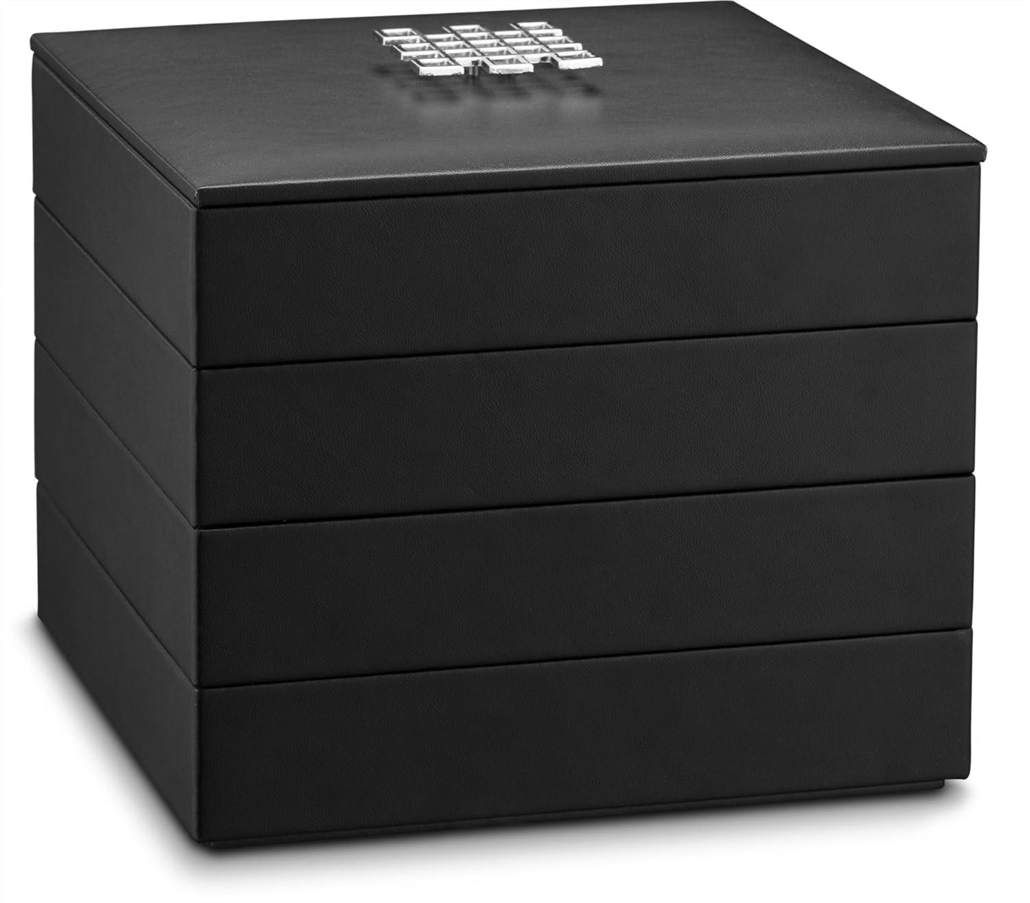 imageJewelry Organizer Tray  Set of 2  Stackable Empty Jewelry Storage Trays wo Dividers  Display on Dresser or Drawer  Compatible with Other Glenor Trays  BlackSquare  4 Trays  Lid Set  45 Slots