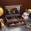 imageGlenor Co Mens ValetDresser Organizer  Luxury 12 Slot Jewelry Accessories Box Carbon Fiber Design Drawer Tray Metal Buckle ampamp Large Mirror for Mens Watches Sunglasses Wallet  Pu Leather BrownBrown