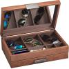 imageGlenor Co Mens ValetDresser Organizer  Luxury 12 Slot Jewelry Accessories Box Carbon Fiber Design Drawer Tray Metal Buckle ampamp Large Mirror for Mens Watches Sunglasses Wallet  Pu Leather BrownBrown