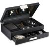 imageGlenor Co Mens ValetDresser Organizer  Luxury 12 Slot Jewelry Accessories Box Carbon Fiber Design Drawer Tray Metal Buckle ampamp Large Mirror for Mens Watches Sunglasses Wallet  Pu Leather BrownBlack