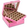 imageGlenor Co Earring Organizer  Classic 50 Section Jewelry BoxCaseHolder for Earrings Rings Necklaces Jewelry Cufflinks or Collections 2 Layer Small Compartments with Large Mirror  PinkPink