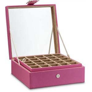 imageGlenor Co Earring Organizer  Classic 50 Section Jewelry BoxCaseHolder for Earrings Rings Necklaces Jewelry Cufflinks or Collections 2 Layer Small Compartments with Large Mirror  PinkPink