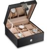 image:imageGlenor Co Watch Box for Women  6 Slot Classic Watch Case Display Organizer with Modern Buckle Closure for Womens Jewelry Watches Womens Storage Boxes Holder Boasts Large Mirror  PU Leather Black