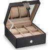 image:imageGlenor Co Watch Box for Women  6 Slot Classic Watch Case Display Organizer with Modern Buckle Closure for Womens Jewelry Watches Womens Storage Boxes Holder Boasts Large Mirror  PU Leather Black