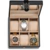 image:imageGlenor Co Watch Box for Women  6 Slot Classic Watch Case Display Organizer with Modern Buckle Closure for Womens Jewelry Watches Womens Storage Boxes Holder Boasts Large Mirror  PU Leather Black