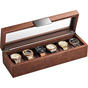 image:imageGlenor Co 6 Watch Box for Men  Mens Watch Case w Glass Lid  Luxury Mens Watch Box  Watch Holder for Men w Metal Accents amp Sturdy Hinges  Modern amp Masculine Watch Display Case BrownBrown